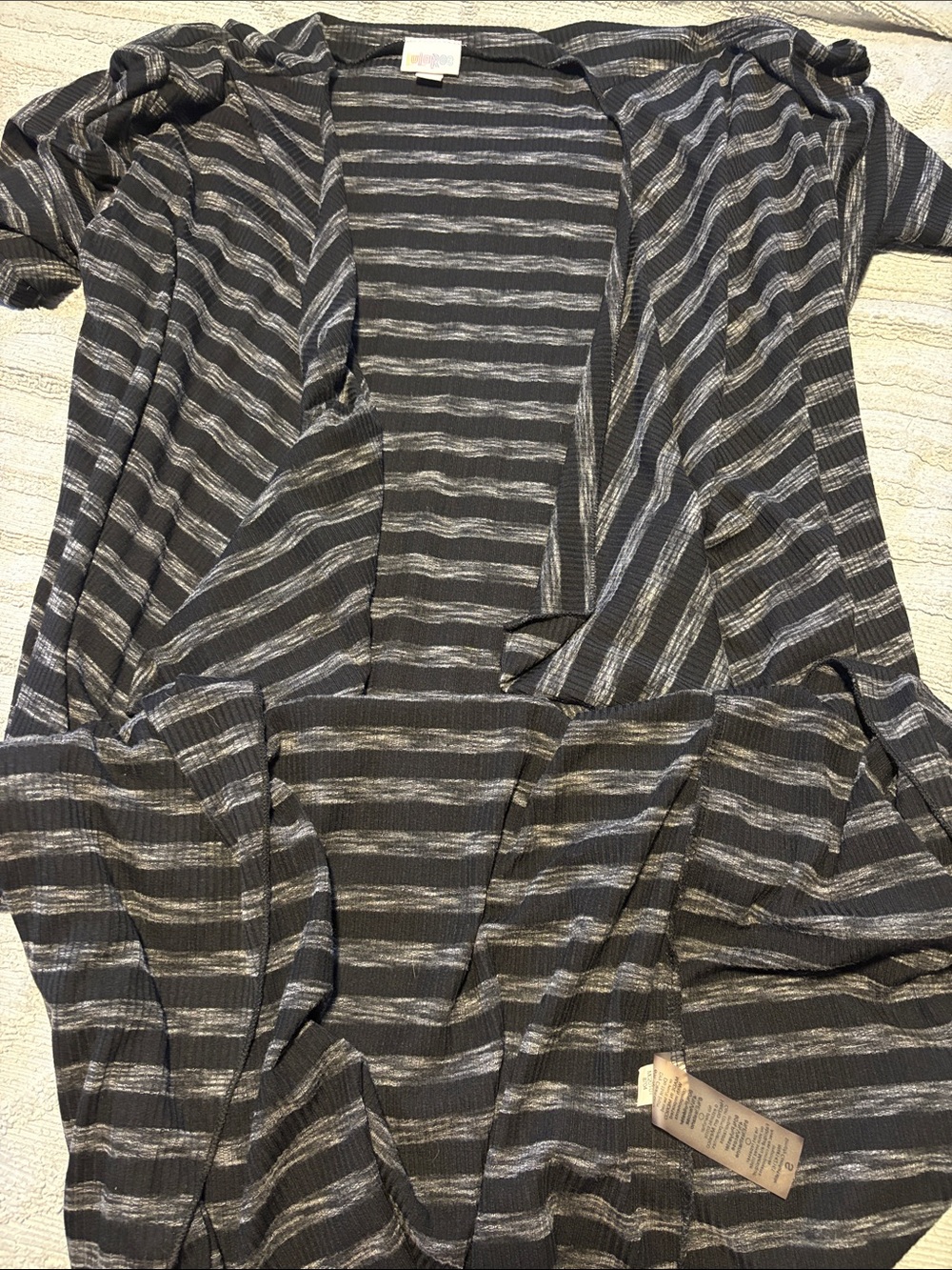 LuLaRoe Striped Open Cardigan - Gray & White